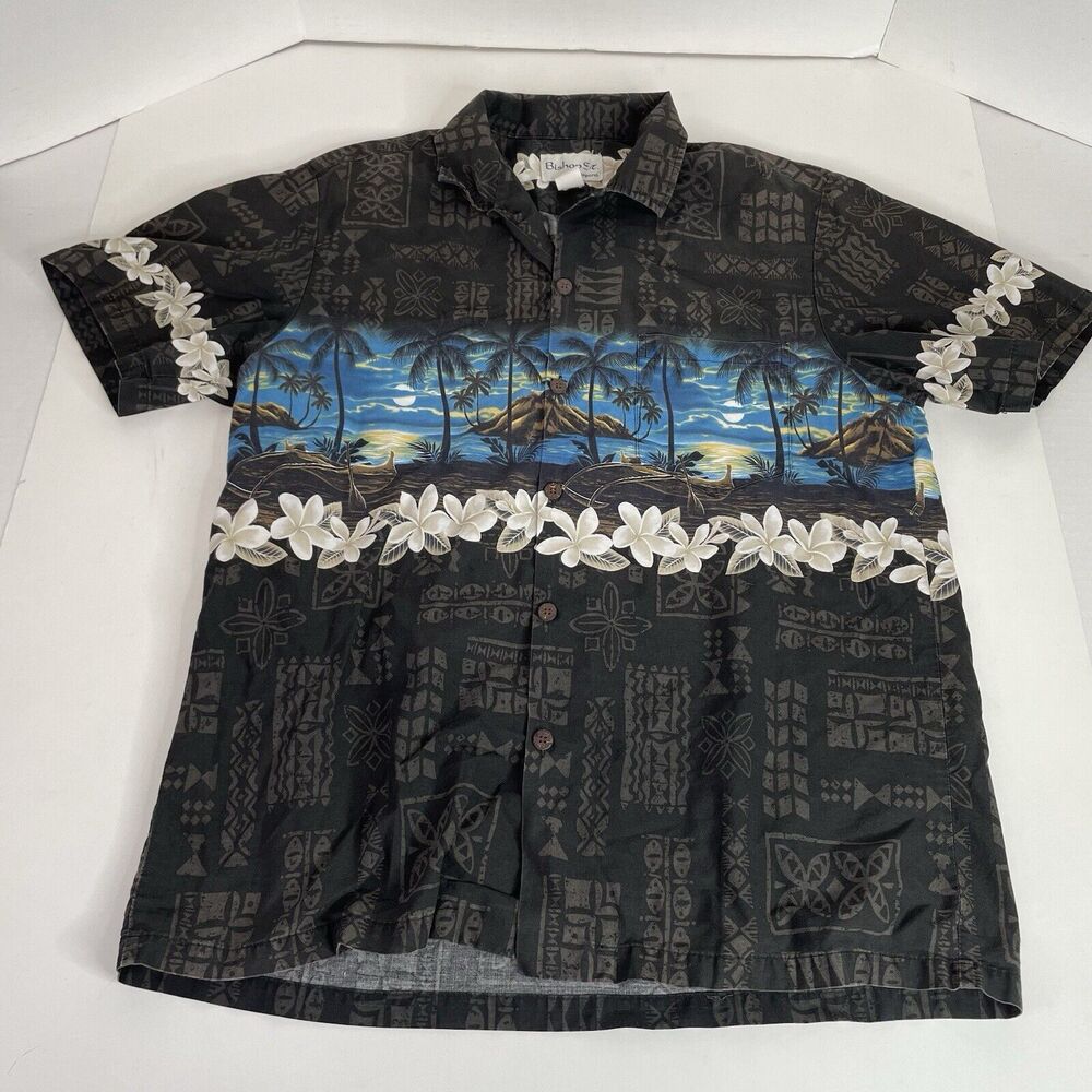Vintage Hawaiian Button Up Shirt, XL, Bishop St. Apparel, Black Scenic - Picture 4 of 6